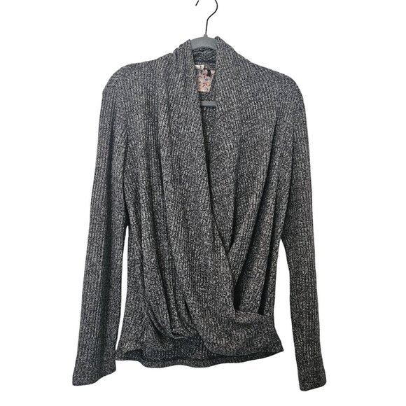 Anthropologie Akemi + Kim Gray Woodruff Faux Wrap Cardigan Sweater Size Medium - Picture 1 of 3
